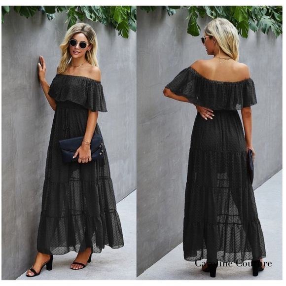 Caroline Couture Dresses & Skirts - Black Summer Off-Shoulder Maxi Dress Sheer